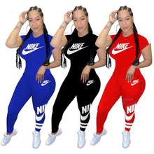 Load image into Gallery viewer, Short Sleeve Sports Printed Pants Set