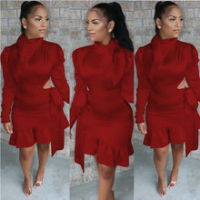 Load image into Gallery viewer, Sophisticated Ruffle High Collar Dress