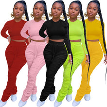 Load image into Gallery viewer, Solid Color Stacked Fashion Pants Set