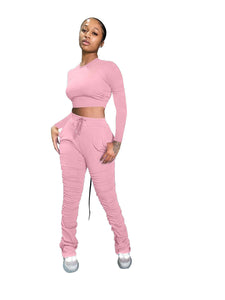 Solid Color Stacked Fashion Pants Set