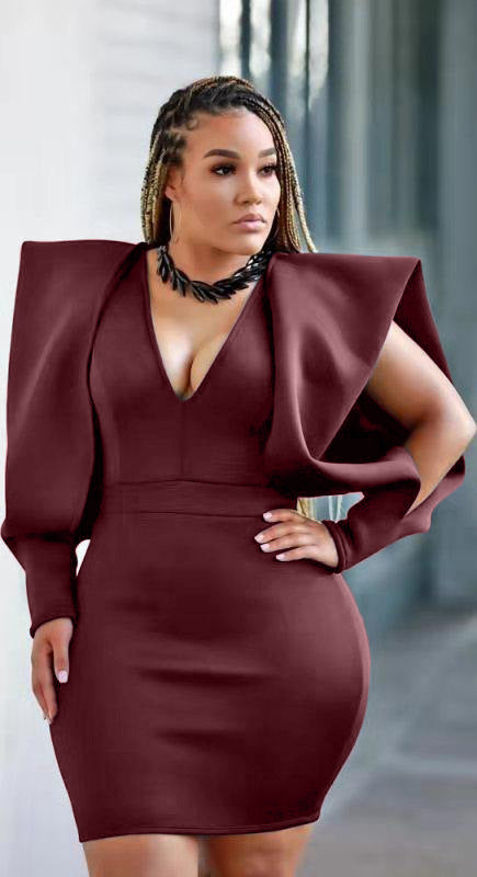 Sexy Solid Deep V Hollow Sleeve Dress