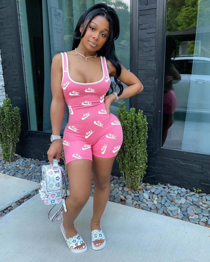 Sexy Printed Letter Pop Jumpsuit Shorts