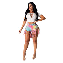 Load image into Gallery viewer, Tassel Tie Dyed Denim Shorts