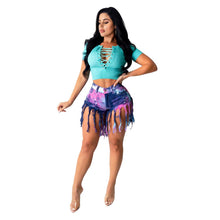 Load image into Gallery viewer, Tassel Tie Dyed Denim Shorts