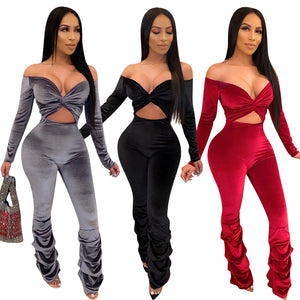Velour Stacked Flare Jumpsuit
